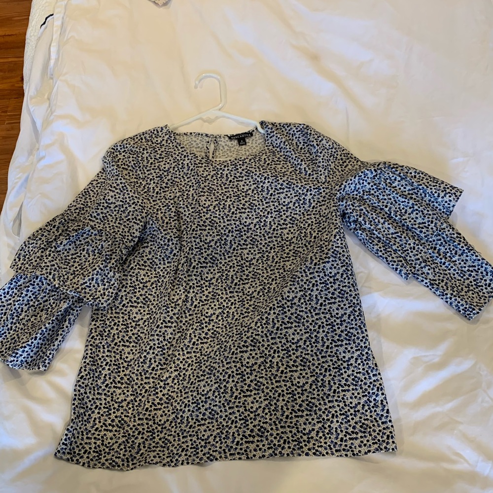 JCrew Mercantile Blue Poppy Bell Sleeve